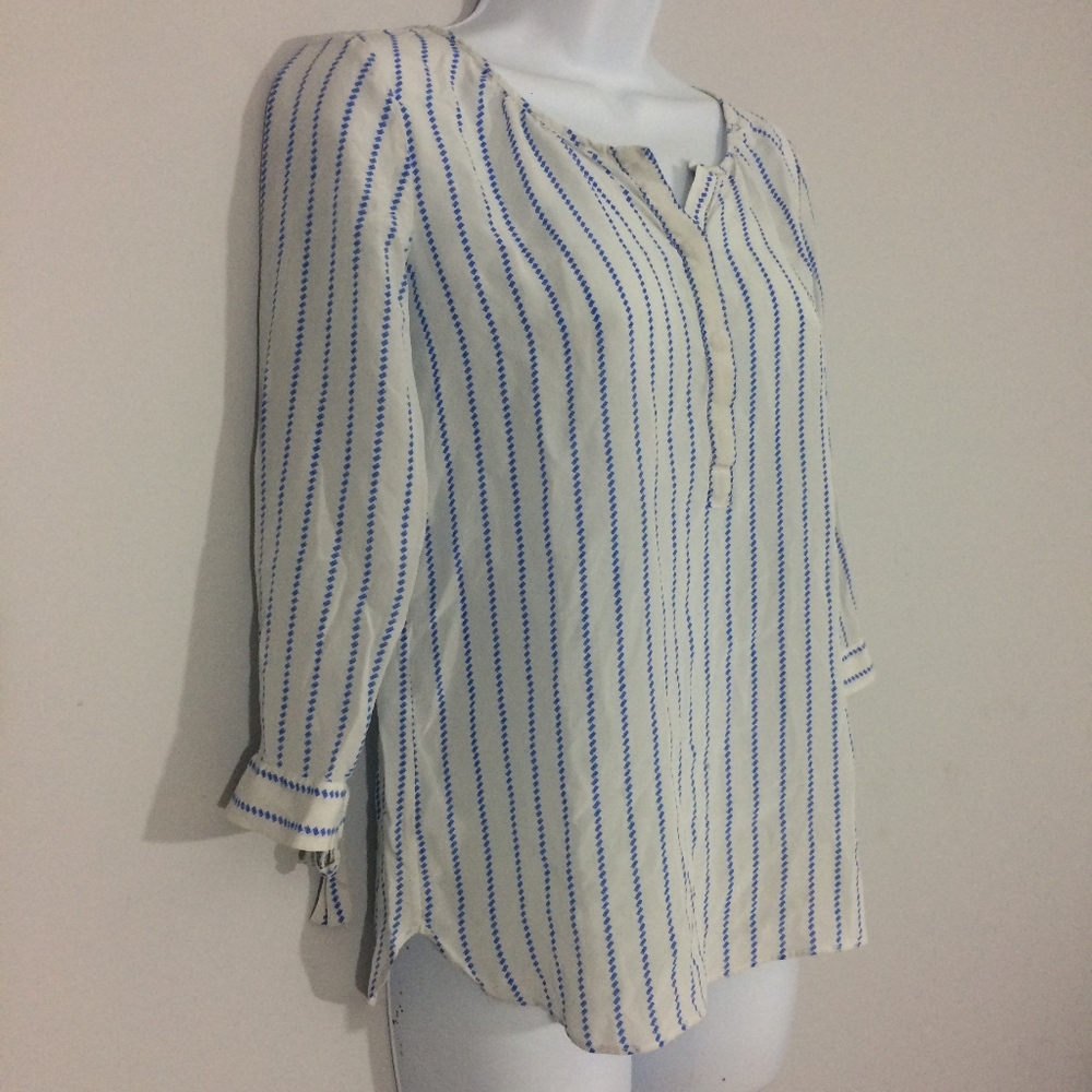 Massimo Dutti Womens Sz 2 White & Blue Boho Top - Picture 3 of 6